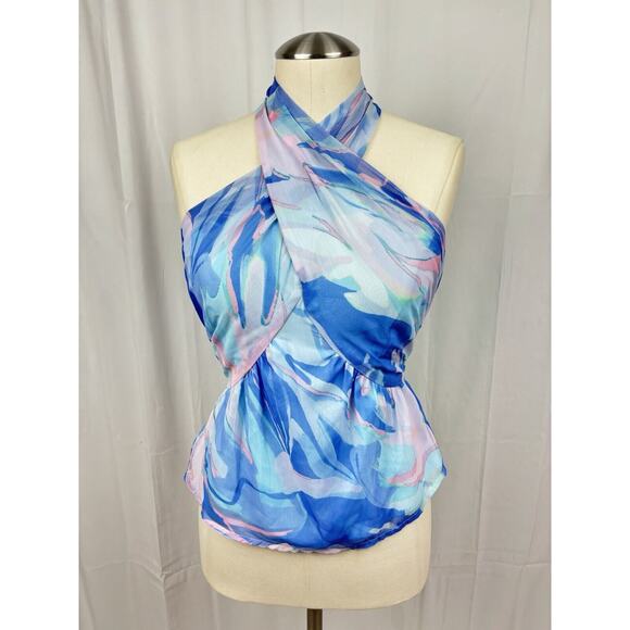 NEW French Connection Halter Blouse Top Women Blue Size 2 Fairy Preppy Coquette - Picture 1 of 8